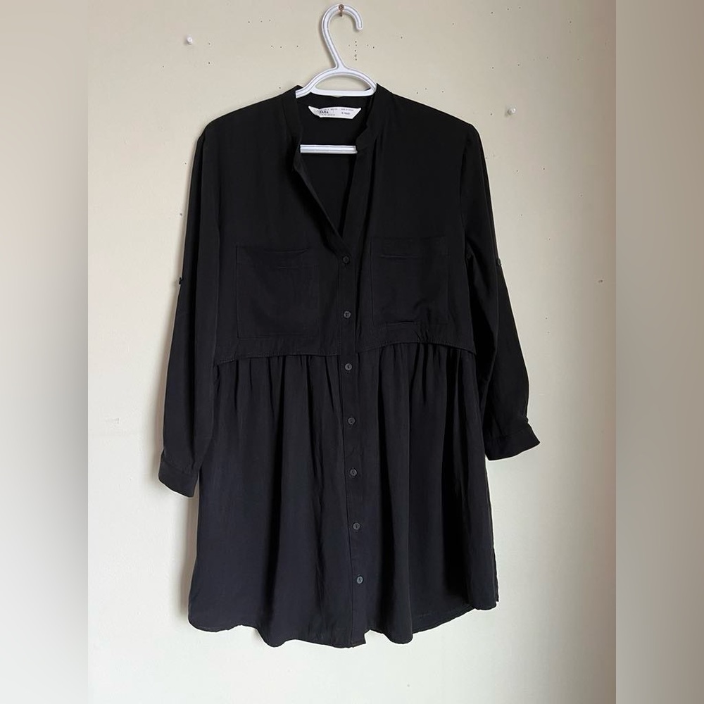 Zara Black Button-Front Tunic Top